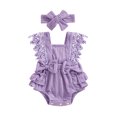 thumbnail image 1 of Hirigin Infant Baby Girl Summer Romper 3 6 12 18 Months Lace Sleeve Pleated Bow Jumpsuit Bodysuit with Headband, 1 of 8