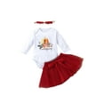 thumbnail image 1 of Hirigin Infant Baby Girl Thanksgiving Day Outfits Pumpkin Print Long Sleeve Ropmer + Tulle Skirt + Headband 3Pcs Fall Winter Clothe Set, 1 of 8