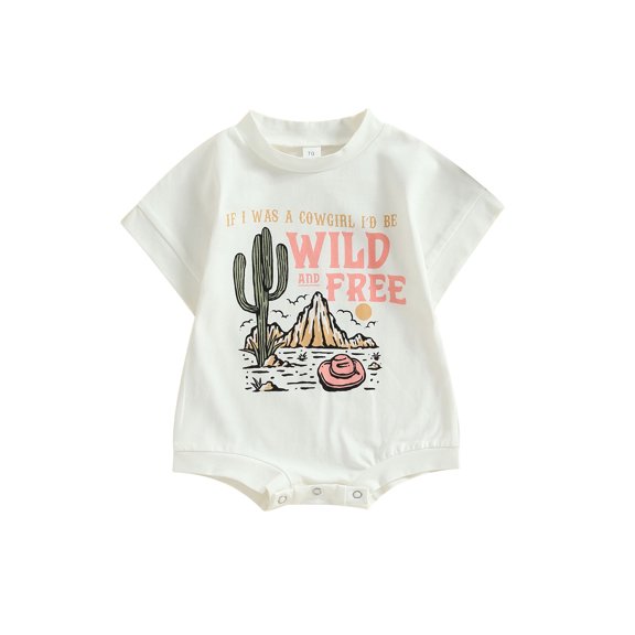 Hirigin Infant Baby Girls Bubble Romper Western Cowgirl Outfit Cactus Print Short Sleeve Jumpsuits Bodysuits Summer Clothes