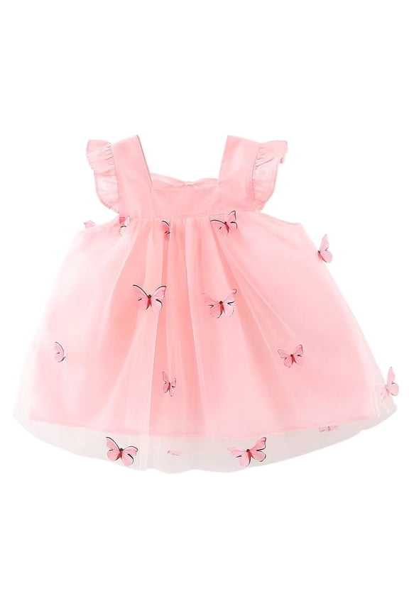 Infant Baby Girls Princess Dress Sleeveless Fly Sleeve 3D Butterfly Tulle Tutu Dress Summer Party Dress Sundress