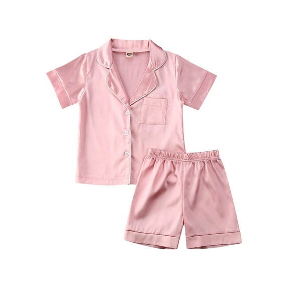 Hirigin Kids Baby Girl Boy Satin Pajamas Set Button Down Sleep Shirt Top and Shorts Bottoms Sleepwear Loungewear Clothes