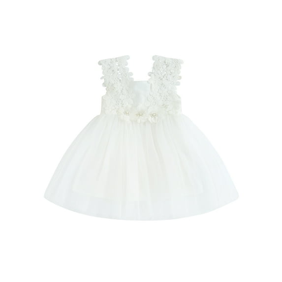 Hirigin Kids Baby Girl Crochet Lace Dress Sleeveless Floral Princess Dresses Fancy Gown Wedding Party Dresses 2-7 Years