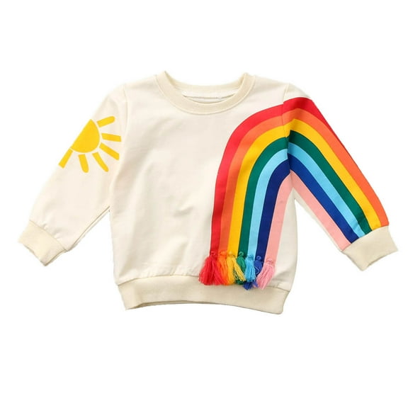 Hirigin Kids Baby Girl Rainbow Tassel Sweatshirts Crewneck Long Sleeve Sun Print Pullover Sweater Top Spring Fall Clothes
