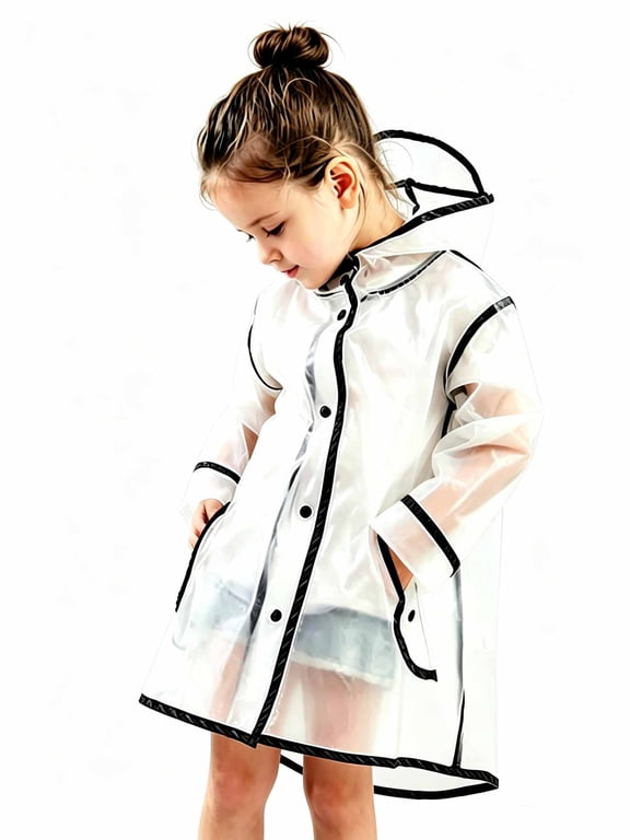 Kids Boy Girls Clear Rain Jacket Coat Raincoat with Hood Poncho Jacket 1-10 Years