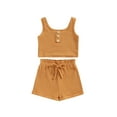 thumbnail image 1 of Hirigin Kids Girls Solid Shorts Clothes Set 6 12 18 Months 2T 3T 4T Summer Outfits Sleeveless Button Cami Ribbed Crop Tank Tops and Shorts Set, 1 of 8