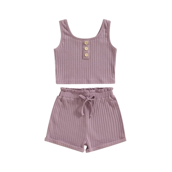 Hirigin Kids Girls Solid Shorts Clothes Set 6 12 18 Months 2T 3T 4T Summer Outfits Sleeveless Button Cami Ribbed Crop Tank Tops and Shorts Set