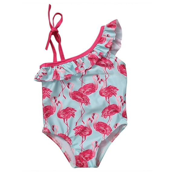 Hirigin Kids Toddler Baby Girl One-Shoulder One Piece Swimsuit Swimwear Flamingo Print Ruffled Bathing Suit Beachwear