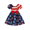thumbnail image 1 of Hirigin Little Girls 4th of July Dress American Flag Star Print Puff Sleeve A-Line Shirred Pincess Dress 4T 5T 6T 7T Independence Day Outfits, 1 of 8