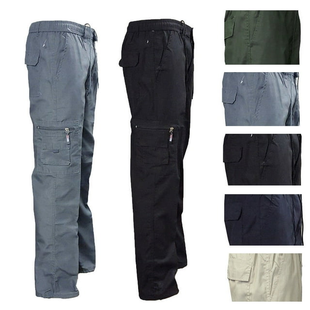 Hirigin MENS CASUAL ELASTICATED WAIST CARGO COMBAT TROUSERS PANTS WORK