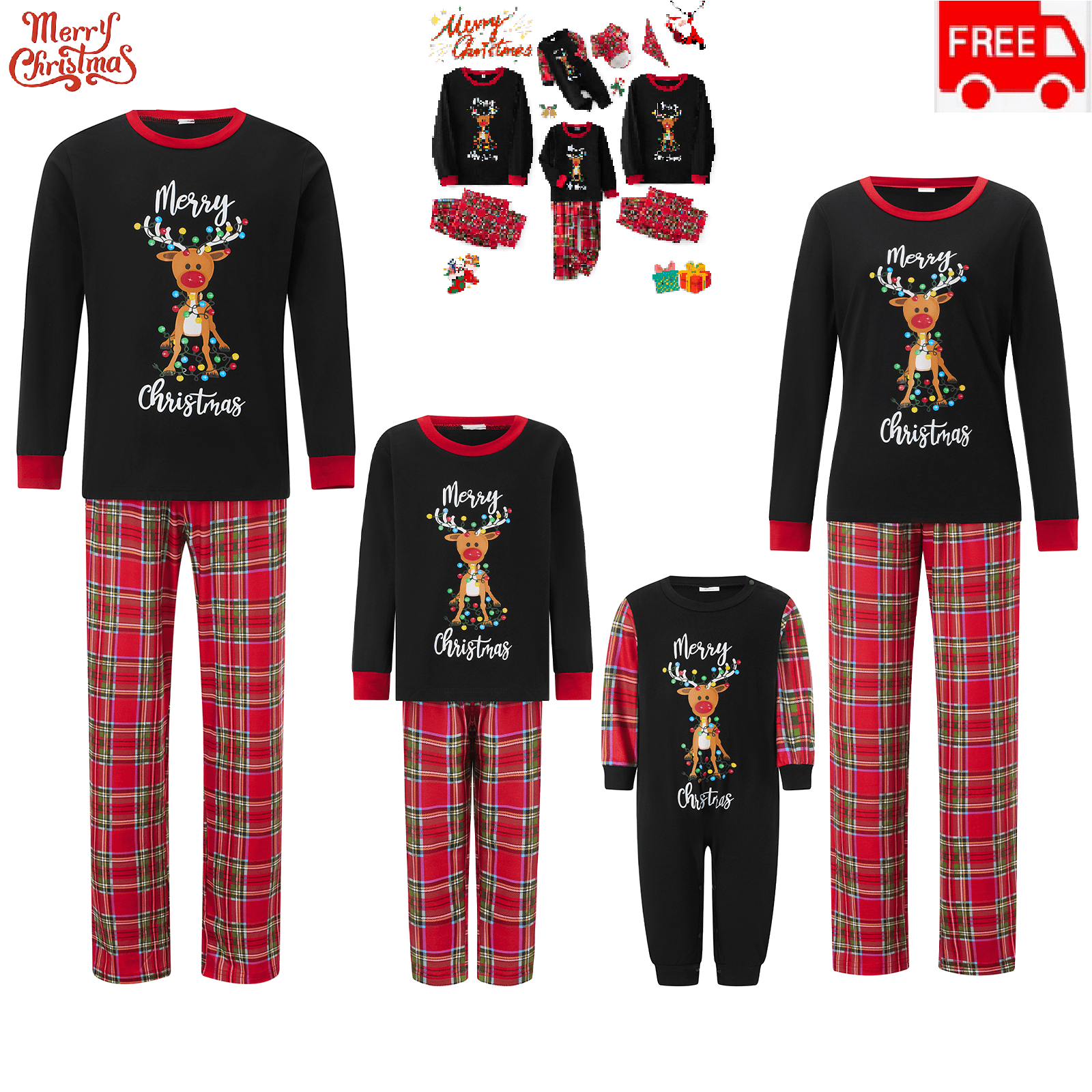 Hirigin Matching Christmas Pajamas For Family Letter Elk Print Long ...
