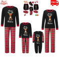thumbnail image 1 of Hirigin Matching Christmas Pajamas For Family Letter Elk Print Long Sleeve Tops and Plaid Pants Sleepwear, 1 of 9