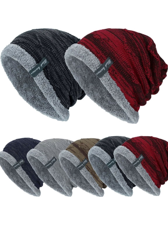 Men Baggy Beanie Knit Hat Winter Warm Fleece Wool Cap Ski Hat