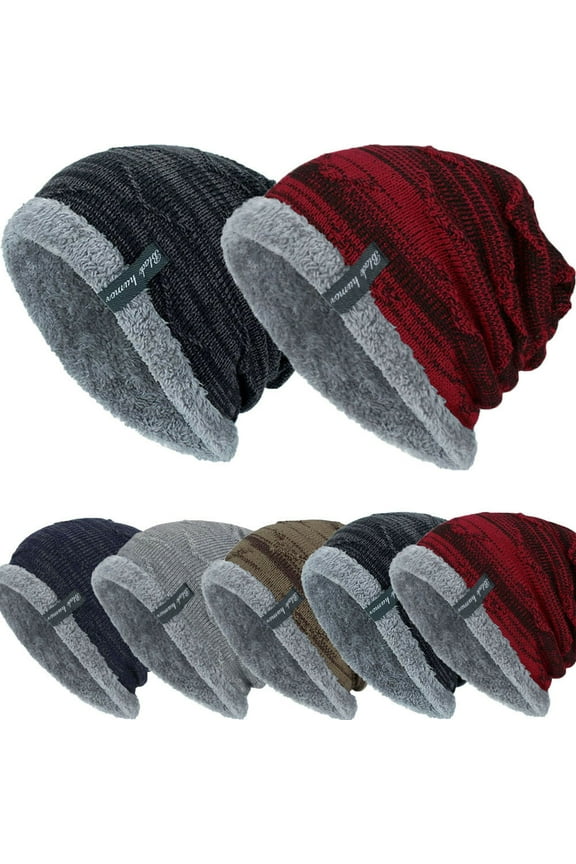Men Baggy Beanie Knit Hat Winter Warm Fleece Wool Cap Ski Hat
