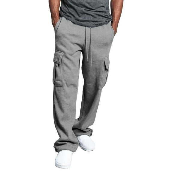 Hirigin Men Casual Straight Leg Jogger Heavy Weight Fleece Cargo Pocket Sweatpants M-3XL