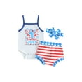 thumbnail image 1 of Hirigin My First 4th of July Baby Girl Outfits Letter Print Sling Tank Romper Top American Flag Shorts Headband 3Pcs Clothes Set, 1 of 8