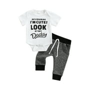 Hirigin Newborn Baby Boy Clothes 3 6 9 12 18 Month Letter Print Short Sleeve Romper Tops Pants 2Pcs Summer Outfit Sets