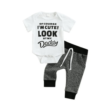 Hirigin Newborn Baby Boy Clothes 3 6 9 12 18 Month Letter Print Short Sleeve Romper Tops Pants 2Pcs Summer Outfit Sets