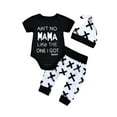 thumbnail image 1 of Hirigin Newborn Baby Boy Clothes Handsome Just Like Dad Short Sleeve Romper Jumpsuit + Pants + Beanie Hat Summer Outfits, 1 of 7