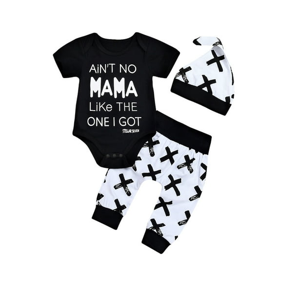 Hirigin Newborn Baby Boy Clothes Handsome Just Like Dad Short Sleeve Romper Jumpsuit + Pants + Beanie Hat Summer Outfits