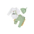 thumbnail image 1 of Hirigin Newborn Baby Boy Coming Home Outfit Hello I'm New Here Long Sleeve Romper Dinosaur Print Pants Hat 3Pcs Clothes Set, 1 of 8