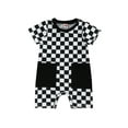thumbnail image 1 of Hirigin Newborn Baby Boy Girl Checkerboard Rompers Short Sleeve One Piece Bodysuit Jumpsuit Playsuit with Pockets Summer Outfit, 1 of 7