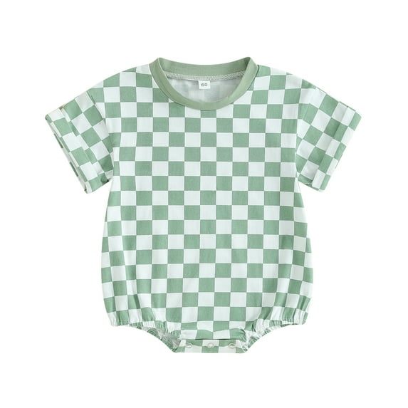 Hirigin Newborn Baby Boy Girl Clothes Checkered T-Shirt Bubble Romper Oversized Short Sleeve One-Piece Summer Outfit