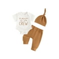 thumbnail image 1 of Hirigin Newborn Baby Boy Girl Clothes Outfits Hi I'm New Here Letter Embroidered Short Sleeve Romper and Pants Hat 3Pcs Coming Home Outfit, 1 of 8