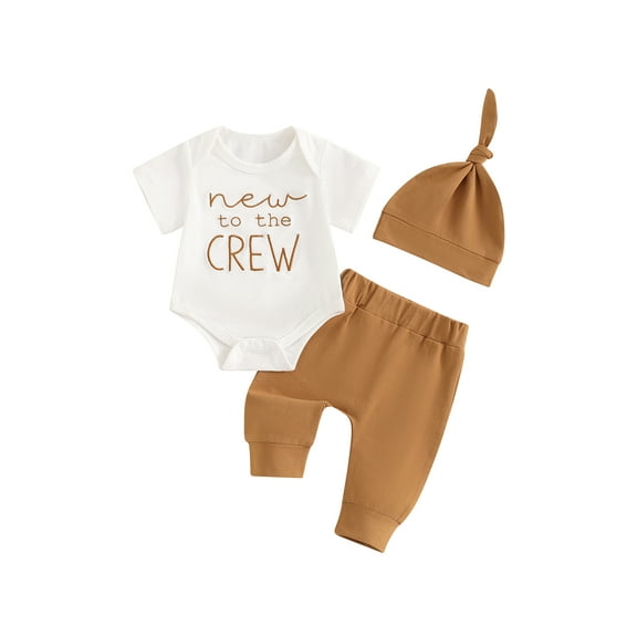 Hirigin Newborn Baby Boy Girl Clothes Outfits Hi I'm New Here Letter Embroidered Short Sleeve Romper and Pants Hat 3Pcs Coming Home Outfit