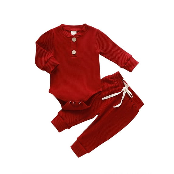 Hirigin Newborn Baby Boy Girl Clothes Ribbed Knitted Cotton Long Sleeve Romper Long Pants Solid Color Fall Winter Outfits