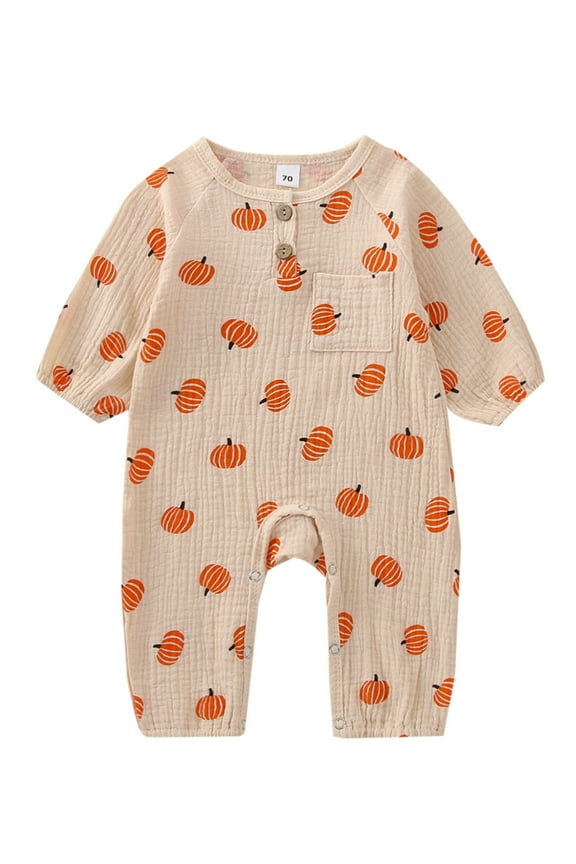 Toddler Girls Halloween Long Sleeve Ghost/Pumpkin Print Jumpsuit