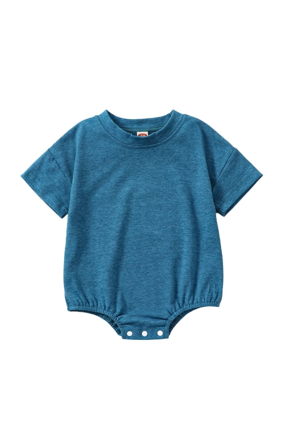 Newborn Baby Boy Girl Solid Bubble Romper Short Sleeve Crewneck Bodysuit Jumpsuit 3 6 12 18 Months Summer Clothes