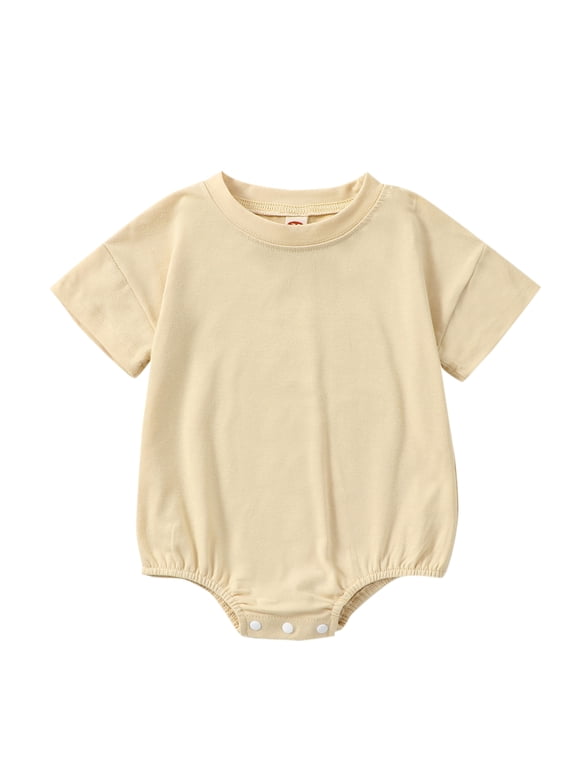Newborn Baby Boy Girl Solid Bubble Romper Short Sleeve Crewneck Bodysuit Jumpsuit 3 6 12 18 Months Summer Clothes