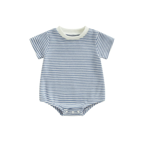 Hirigin Newborn Baby Boy Girl Waffle Romper Short Sleeve Striped Crewneck Bubble Oversized Bodysuit 3 6 12 18 Months Summer Outfit