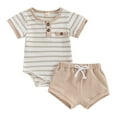 thumbnail image 1 of Hirigin Newborn Baby Boy Summer Clothes Set Stripe Button Short Sleeve Romper Bodysuit Shorts Set 0 3 6 12 18 Months Soft Waffle Outfit, 1 of 8