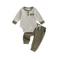 thumbnail image 1 of Hirigin Newborn Baby Boy Waffle Fall Winter Outfit 0 3 6 12 18 Months Button Long Sleeve Striped Romper Bodysuit Pants Set, 1 of 8