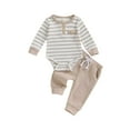 thumbnail image 1 of Hirigin Newborn Baby Boy Waffle Fall Winter Outfit 0 3 6 12 18 Months Button Long Sleeve Striped Romper Bodysuit Pants Set, 1 of 8
