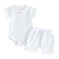 thumbnail image 1 of Hirigin Newborn Baby Boy Waffle Outfit Set Button Short Sleeve Romper Bodysuit Shorts 0 3 6 9 12 Months Soft Summer Clothes Set, 1 of 8