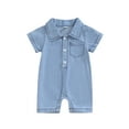 thumbnail image 1 of Hirigin Newborn Baby Boys Summer Denim Romper Short Sleeve Lapel Button Down Jumpsuit with Pocket, 1 of 8