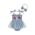 thumbnail image 1 of Hirigin Newborn Baby Girl 4th of July Romper Dress Outfit Cute Tie-up Strap Jumpsuit Summer Sling Playsuit with Headband, 1 of 7