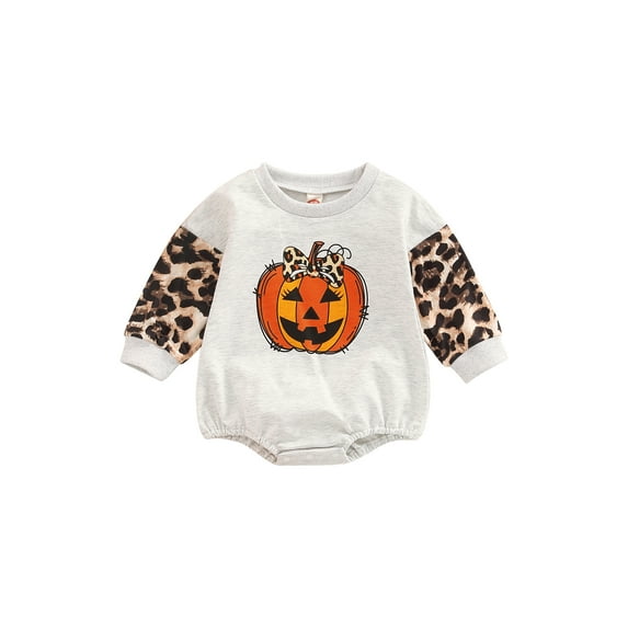 Hirigin Infant Baby Girls Halloween Romper Pumpkin Leopard Print Jumpsuits