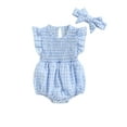 thumbnail image 1 of Hirigin Newborn Baby Girl Bubble Romper Summer Clothes 0 3 6 12 18 Months Ruffle Sleeve Crewneck Plaid Playsuit with Headband, 1 of 8