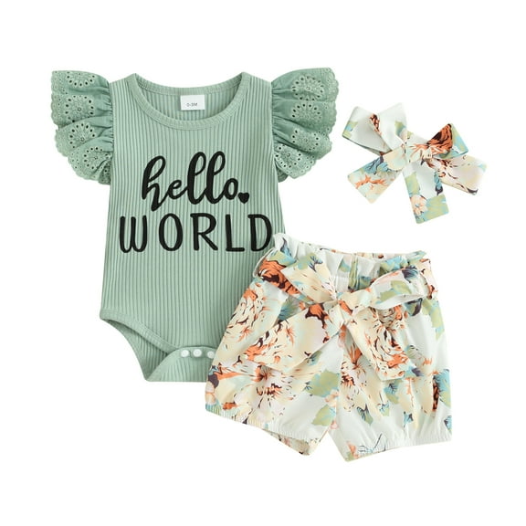 Hirigin Newborn Baby Girl Clothes Outfits Rib Knit Bodysuit Romper Floral Shorts Headband 0 3 6 Months 3Pcs Coming Home Outfit