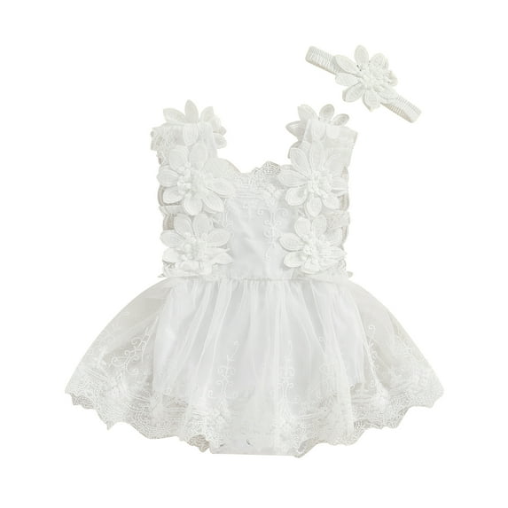 Hirigin Newborn Baby Girl Floral Lace Romper Dress Sleeveless Ruffle Mesh Tutu Dress 0 3 6 12 18 Months Cute Jumpsuits with Headband