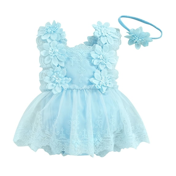Hirigin Newborn Baby Girl Floral Lace Romper Dress Sleeveless Ruffle Mesh Tutu Dress 0 3 6 12 18 Months Cute Jumpsuits with Headband