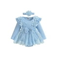 thumbnail image 1 of Hirigin Newborn Baby Girl Lace Romper Dress Long Sleeve Ruffle Mesh Tutu Dress 0 3 6 12 18 Months Cute Jumpsuits with Headband, 1 of 8