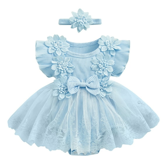 Hirigin Newborn Baby Girl Lace Romper Dress Short Sleeve Ruffle Mesh Tutu Dress 0 3 6 12 18 Months Cute Jumpsuits with Headband