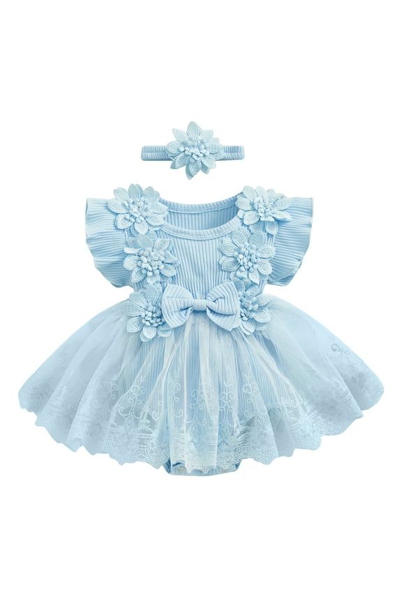 Newborn Baby Girl Lace Romper Dress Short Sleeve Ruffle Mesh Tutu Dress 0 3 6 12 18 Months Cute Jumpsuits with Headband
