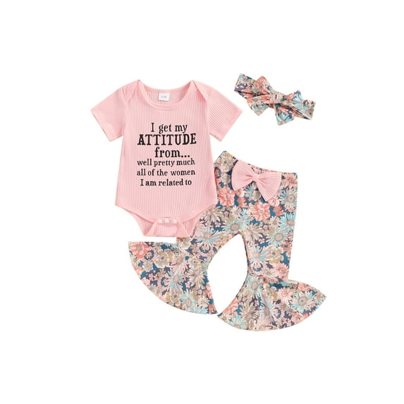 Hirigin Newborn Baby Girl Summer Funny Outfit Set 3 6 12 18 Months I Get My Attitude from Women Bodysuit Camouflage Flared Pants Headband Set