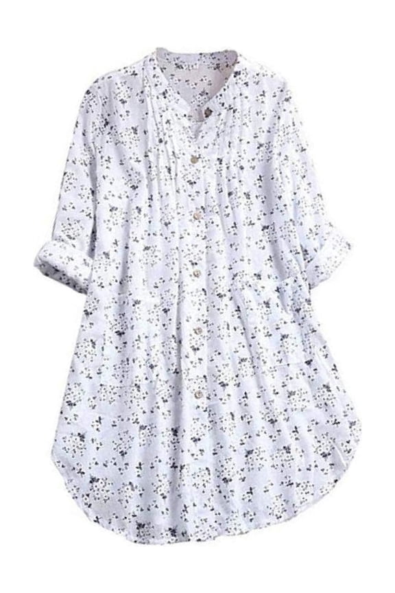Women Floral Print Blouse Loose Long Sleeve Tunic Tops Plus Size Shirt Tees