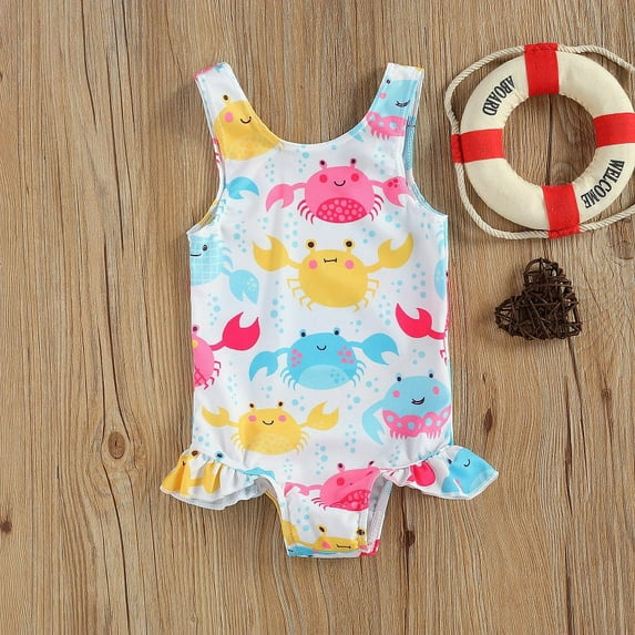Hirigin Sleeveless Cartoon Print One-Piece Swimsuit, Size 6-12 Months, White (Girl's)